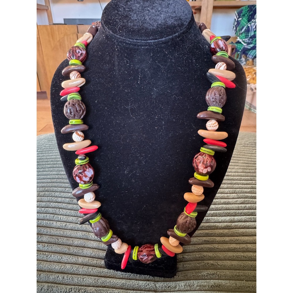 Vintage 1950s West Germany‎ Bead Necklace Colorful Statement Boho Retro